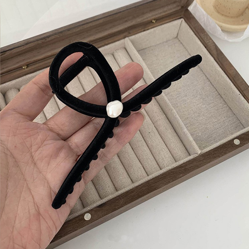 Kẹp tóc Nhung đen Đính Hạt phong cách Hàn Quốc Thanh Lịch Cho Nữ