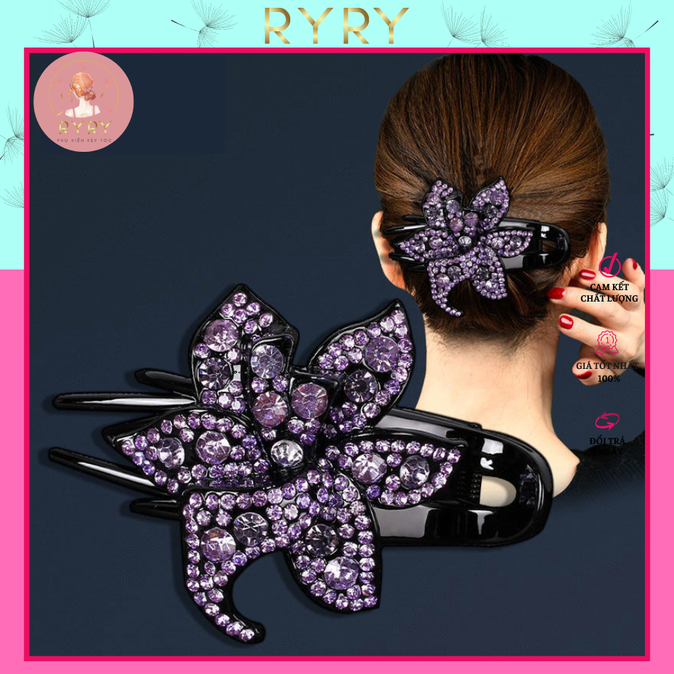 Kẹp Tóc Mỏ Vịt Đuôi Dài Đính Đá Pha Lê Hình Hoa Cổ Điển Nhiều Màu Sắc Thời Trang Cho Nữ