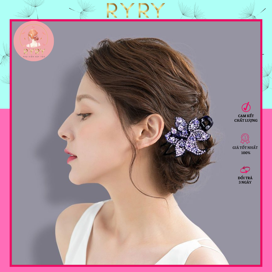 Kẹp Tóc Mỏ Vịt Đuôi Dài Đính Đá Pha Lê Hình Hoa Cổ Điển Nhiều Màu Sắc Thời Trang Cho Nữ