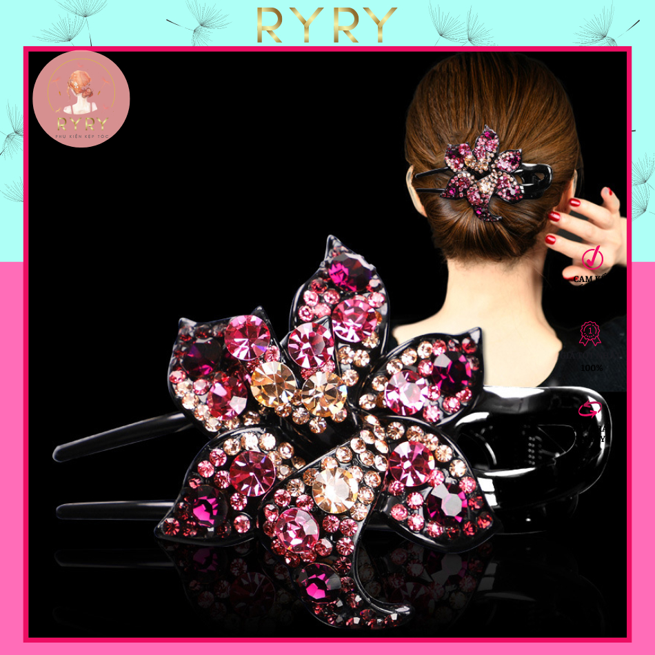 Kẹp Tóc Mỏ Vịt Đuôi Dài Đính Đá Pha Lê Hình Hoa Cổ Điển Nhiều Màu Sắc Thời Trang Cho Nữ