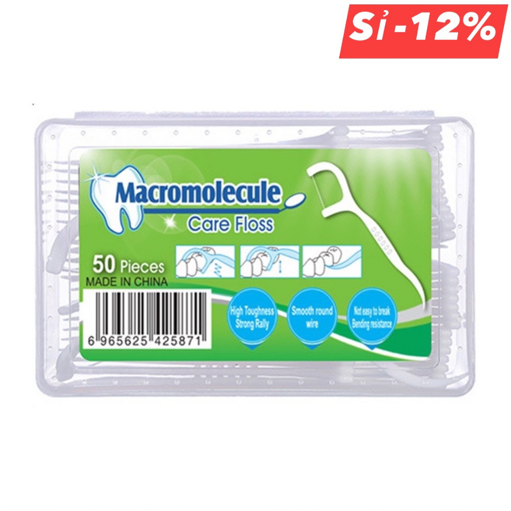 [Hộp 50chiếc Macrom] Tăm chỉ nha khoa vệ sinh kẽ răng chân nướu chuyên dụng (Xanh Lá)