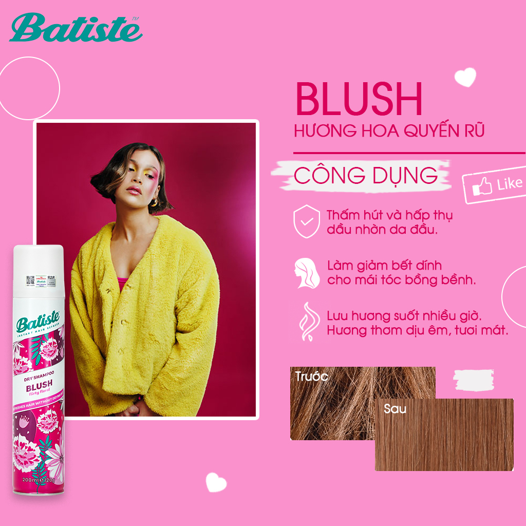 [MUA 3 TẶNG 1] Mua 03 Dầu Gội Khô Batiste Blush 200ml Tặng Ngay 01 Sản Phẩm Dầu Gội Khô Batiste Cherry 200ml