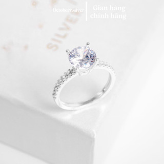 Nhẫn nữ bạc bốn chấu đá chủ 8li xinh xinhh