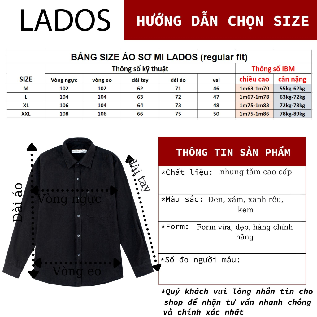 Áo sơ mi nam dài tay nhung tăm cao cấp LADOS-8111 hàng chính hãng, form Hàn, lịch lãm