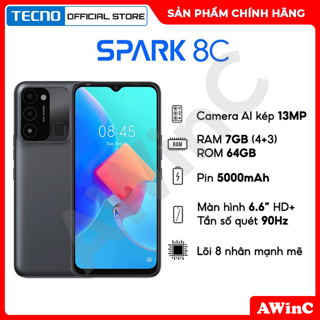 Điện thoại TECNO Spark 8C (4GB/64GB) - Hàng Chính Hãng