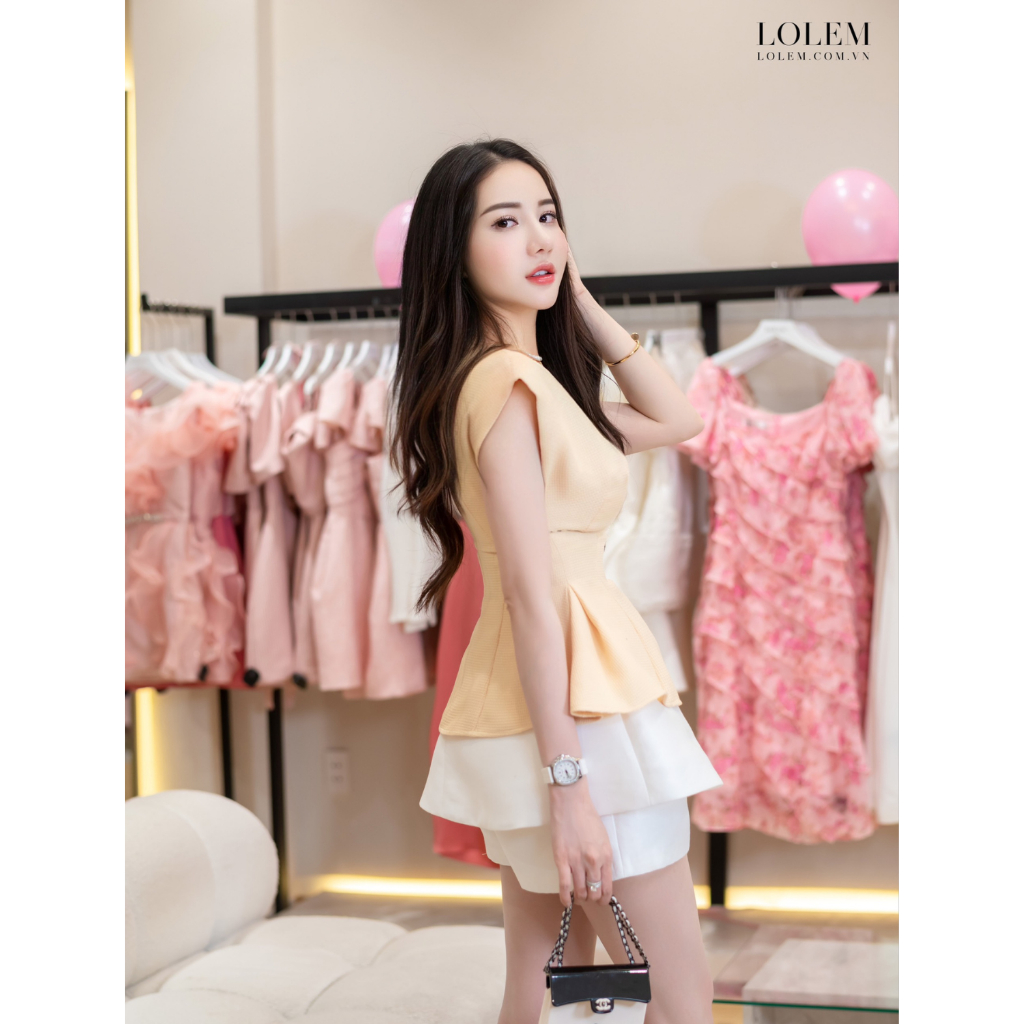 Áo peplum LOLEM AK1352 cổ tròn thêu chỉ chất linen thoáng mát