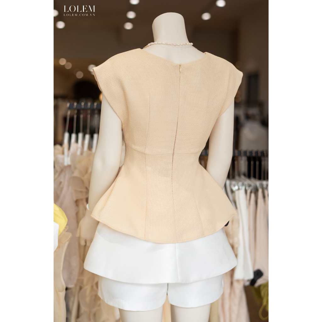 Áo peplum LOLEM AK1352 cổ tròn thêu chỉ chất linen thoáng mát