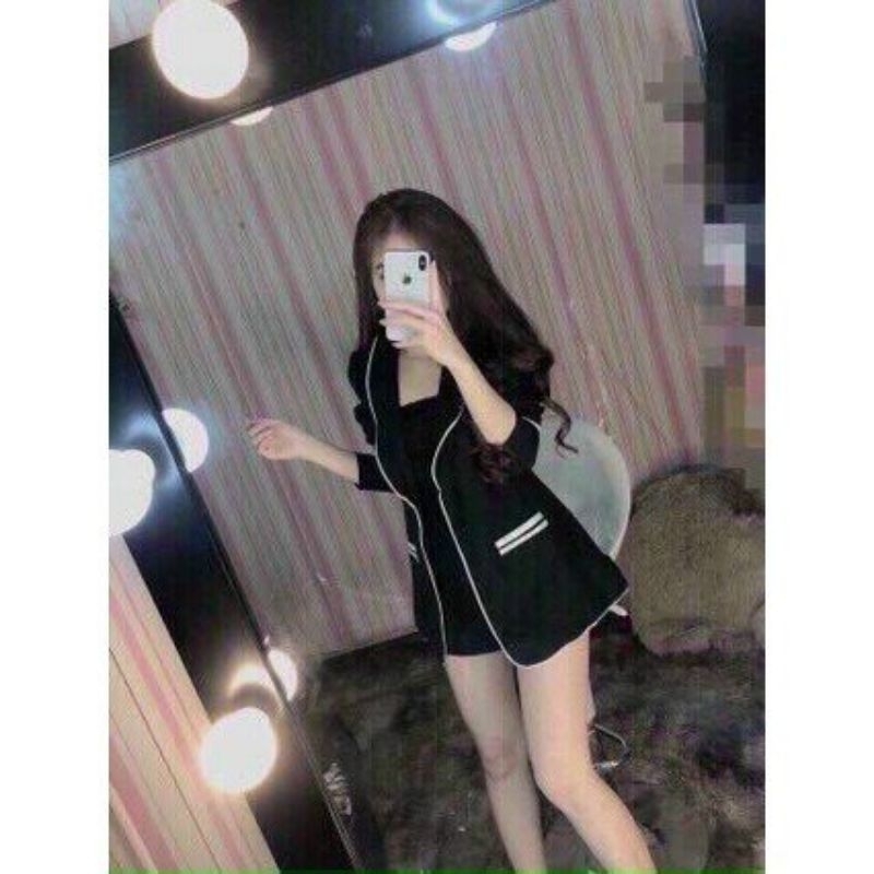 Set vest viền né ba món áo vest kèm quần và kèm áo trong có mút hai màu trắng và đen 93