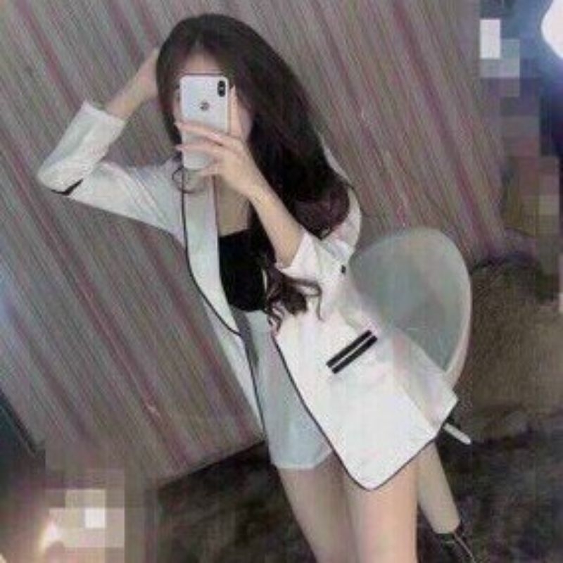 Set vest viền né ba món áo vest kèm quần và kèm áo trong có mút hai màu trắng và đen 93