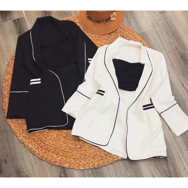 Set vest viền né ba món áo vest kèm quần và kèm áo trong có mút hai màu trắng và đen 93