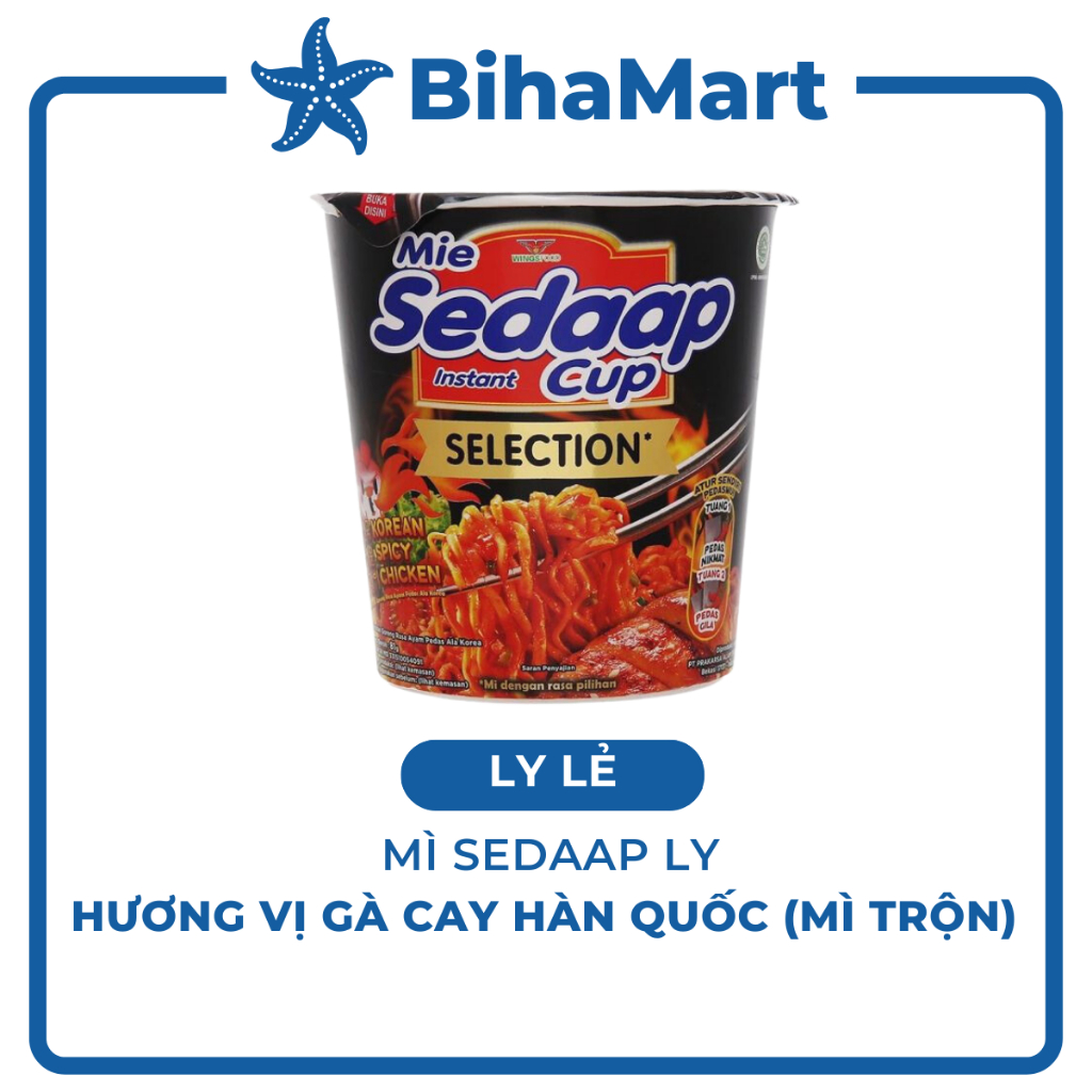 [LY LẺ] - Mì LY SEDAAP ly đen - Mì Sedaap ly gà cay Hàn Quốc/ Mì trộn Sedaap gà cay Hàn Quốc/ Mì xào Sedaap gà cay Hàn