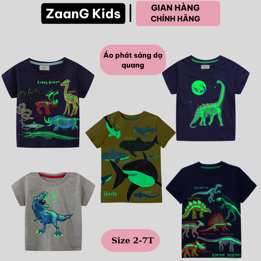 Áo thun áo ngắn tay dạ quang hình khủng long bộ sưu tập mới mùa hè 2023Jumpbean Cotton 100% thoáng mát