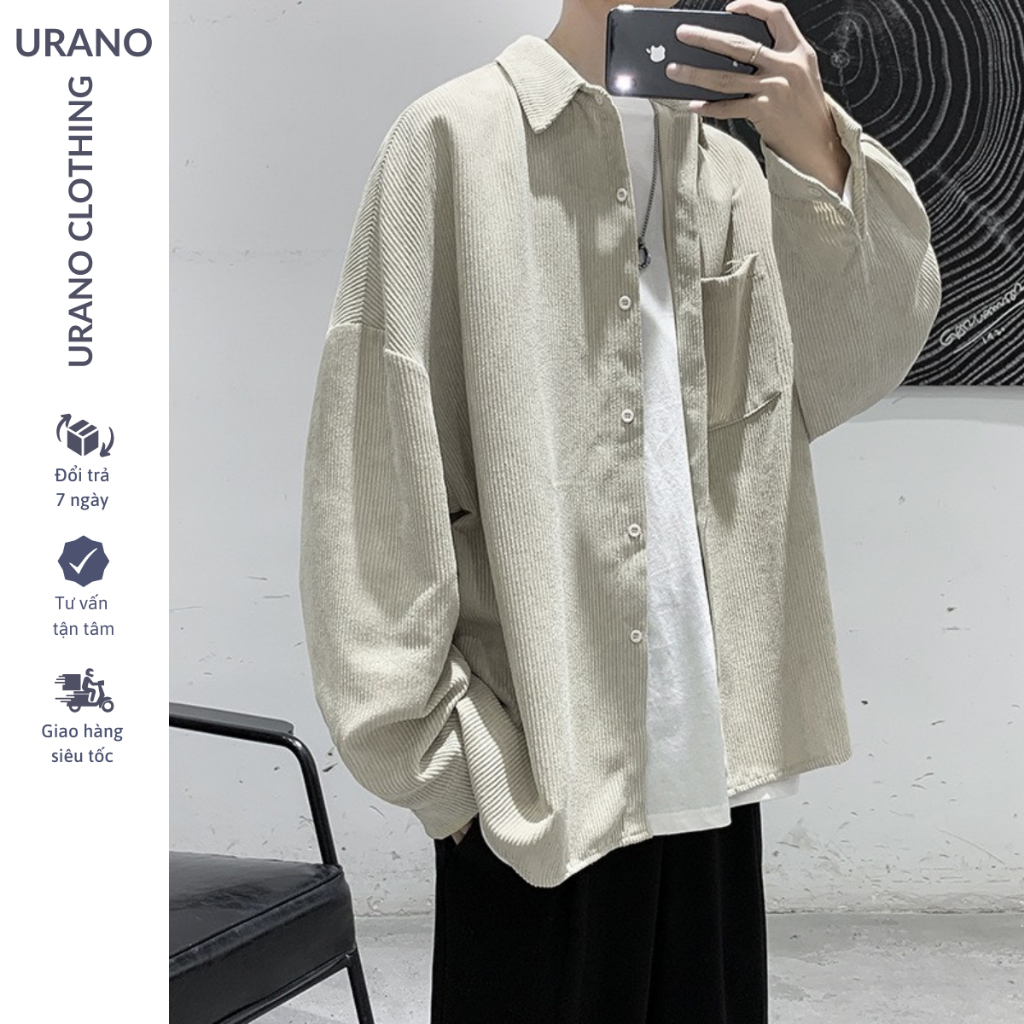 Áo sơ mi unisex nhung tăm form rộng nam nữ phong cách Ulzzang