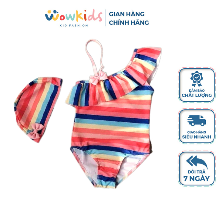 Bikini Cho Bé Gái WOWKIDS Set Đồ Bơi Cầu Vồng Kèm Mũ Hàng Loại 1 Từ 8-20kg