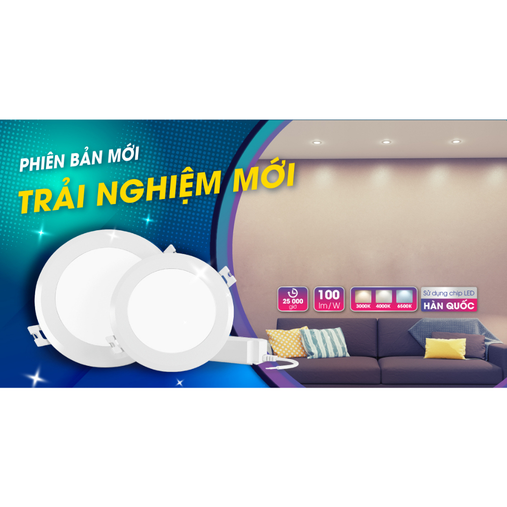 Đèn âm trần Rạng Đông AT06.V2, phiên bản mới, bảo hành 2 năm, công suất 5w, 7w, 9w.