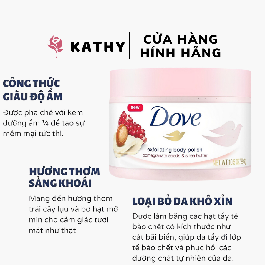 Tẩy tế bào chết Dove Lựu bơ và MACCDAMIA sữa gạo 225ml bản Đức