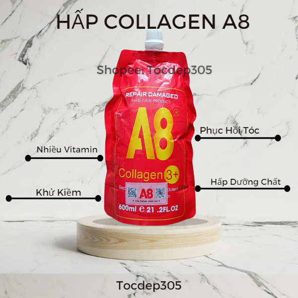 Hấp phục hồi tóc hư tổn COLLAGEN A8 CAO CẤP