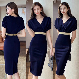 [Ảnh thật cuối] Đầm body cổ V cánh dơi⚡️Đầm công sở