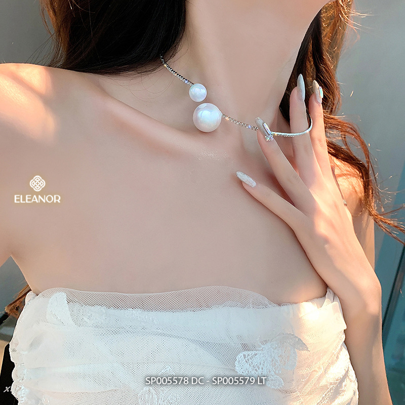 Dây chuyền choker lắc tay dạng kiềng Eleanor Accessories bộ trang sức đính đá ngọc trai nhân tạo phụ kiện trang sức 5578