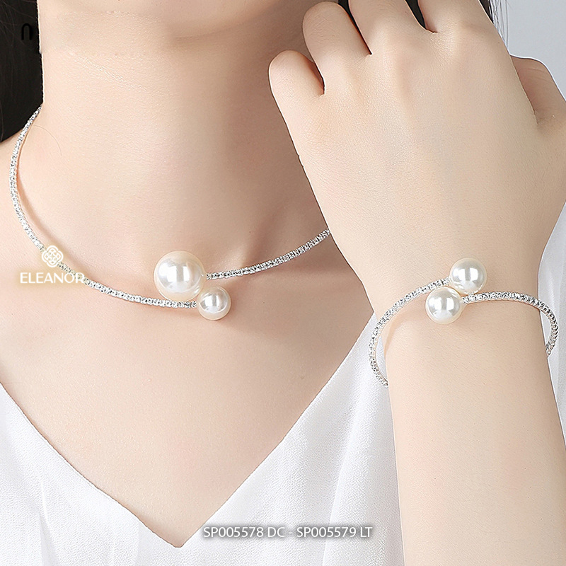 Dây chuyền choker lắc tay dạng kiềng Eleanor Accessories bộ trang sức đính đá ngọc trai nhân tạo phụ kiện trang sức 5578