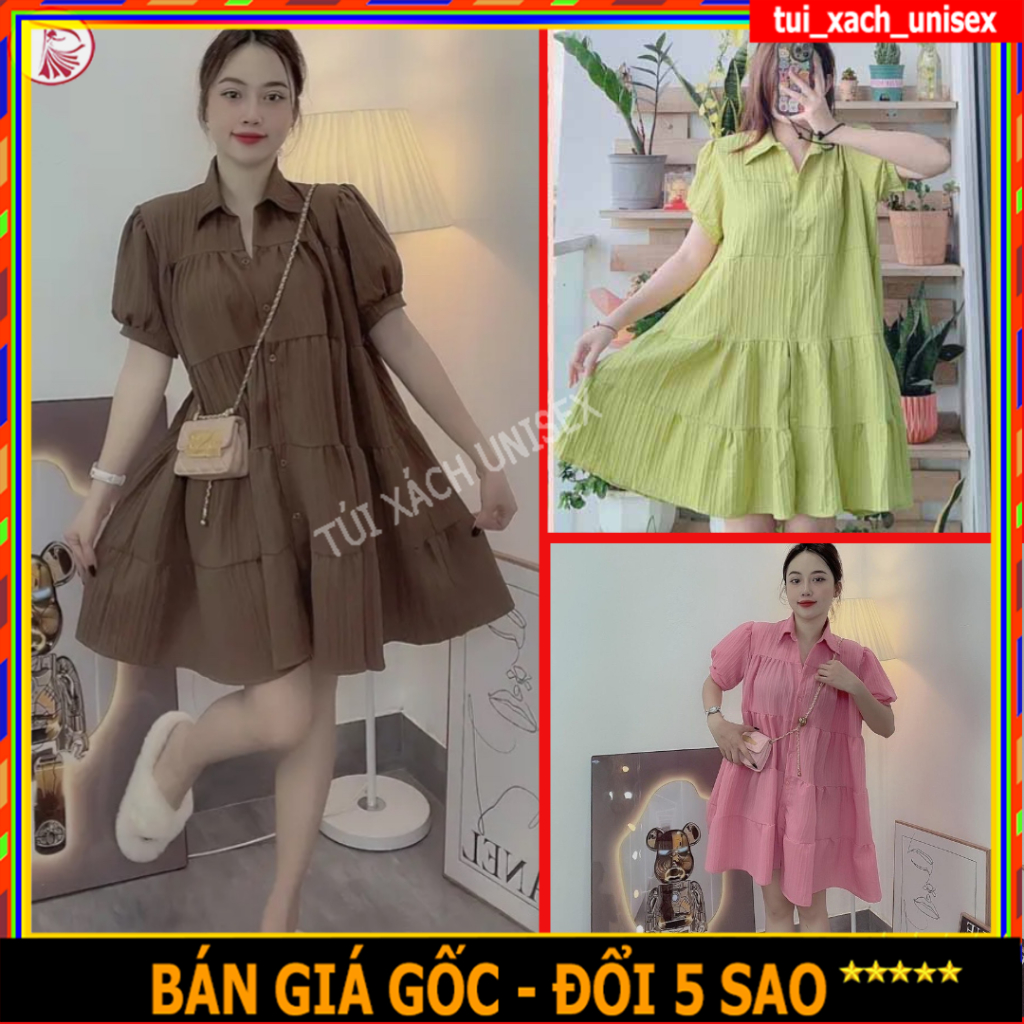 Váy babydoll ngắn đũi sọc Mùa Hè mềm mịn, Đầm bầu Thiết Kế Chất Mát, Phù Hợp Công Sở Dự Tiệc Đi Chơi,Tay phồng bồng SL