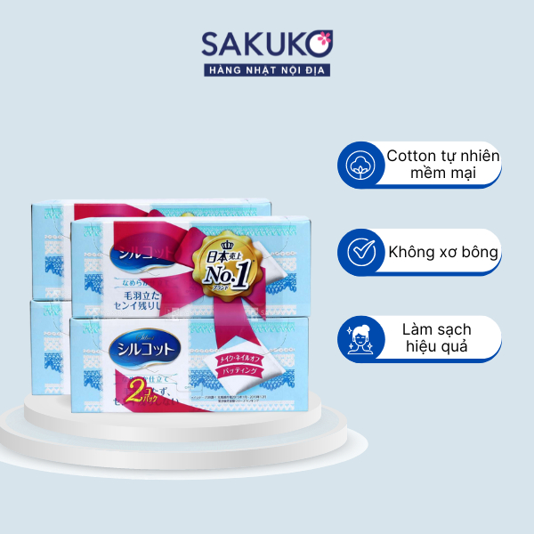 Bông Tẩy Trang Silcot Unicharm Set 2 Hộp Hàng Nội Địa Nhật Sakuko, Silcot Bông Tẩy Trang 82 Miếng / 1 Hộp cotton mềm mai