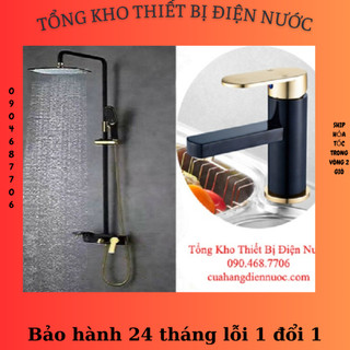 Com bo bộ sen cây kèm vòi chậu lavabo vàng đen cao cấp SC02-SNL23