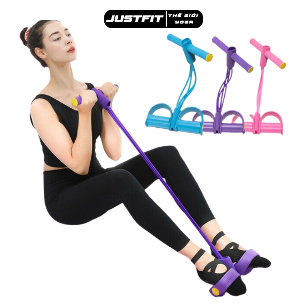 Dây tập bụng kháng lực JUSTFIT, dây kéo đàn hồi kháng lực 4 ống cao su tập cơ bụng tại nhà