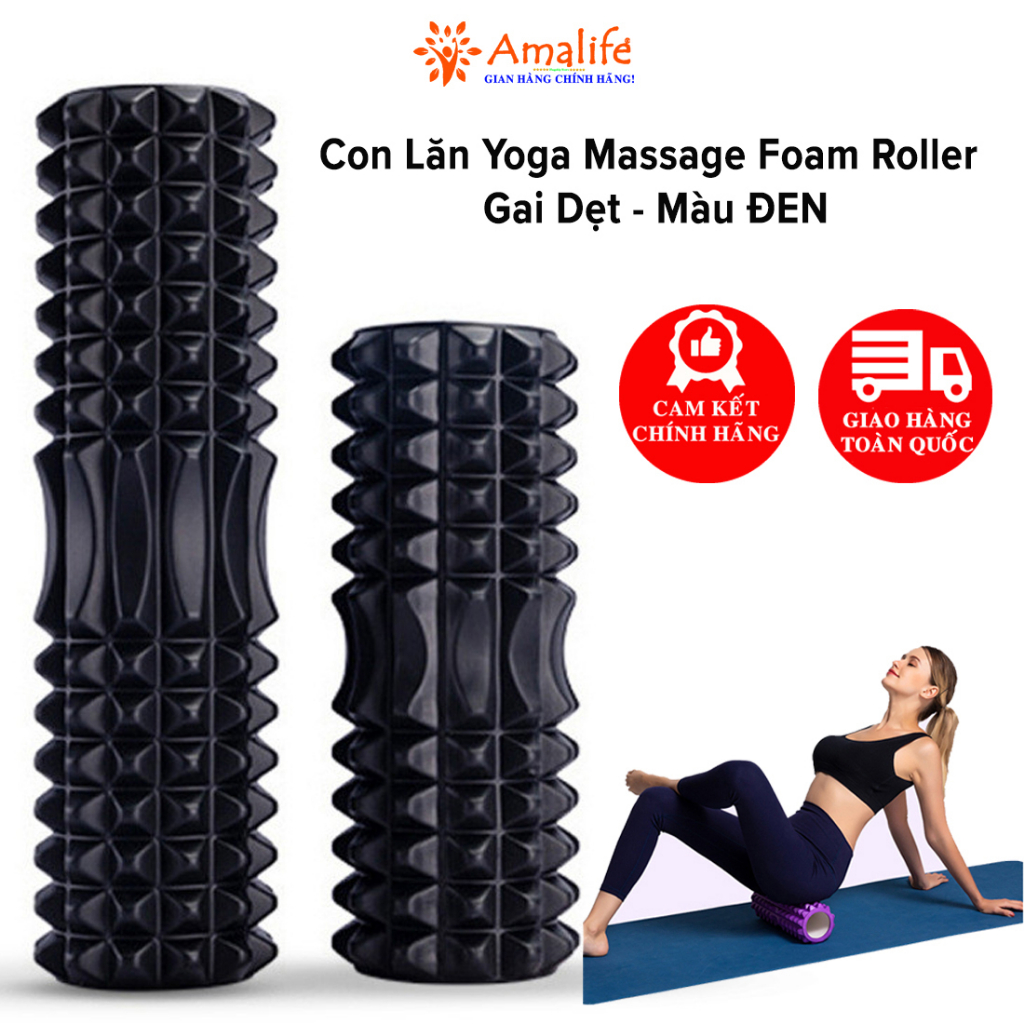 Foam Roller Massage Màu ĐEN - Con Lăn Yoga Matxa Tập Gym Tập Thể Thao Giãn Cơ Ống Trụ Lăn Xốp Có Gai Hãng Amalife