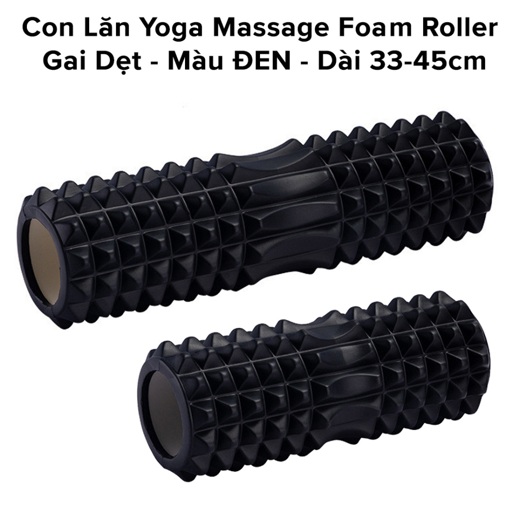 Foam Roller Massage Màu ĐEN - Con Lăn Yoga Matxa Tập Gym Tập Thể Thao Giãn Cơ Ống Trụ Lăn Xốp Có Gai Hãng Amalife