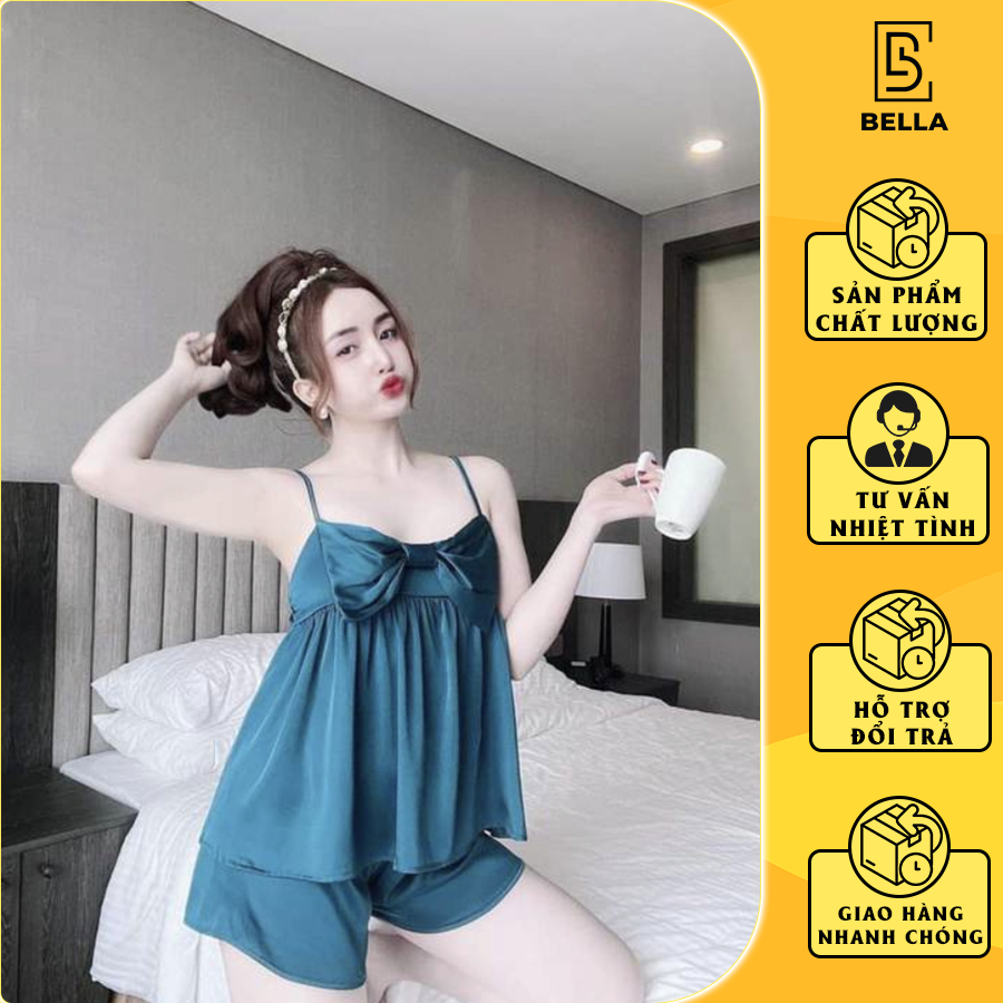 Đồ ngủ nữ Bella.boutique0202 - Đồ ngủ sexy, đồ ngủ hai dây, đồ bộ nữ mặc nhà satin nơ lớn mềm mịn mát dưới 55kg
