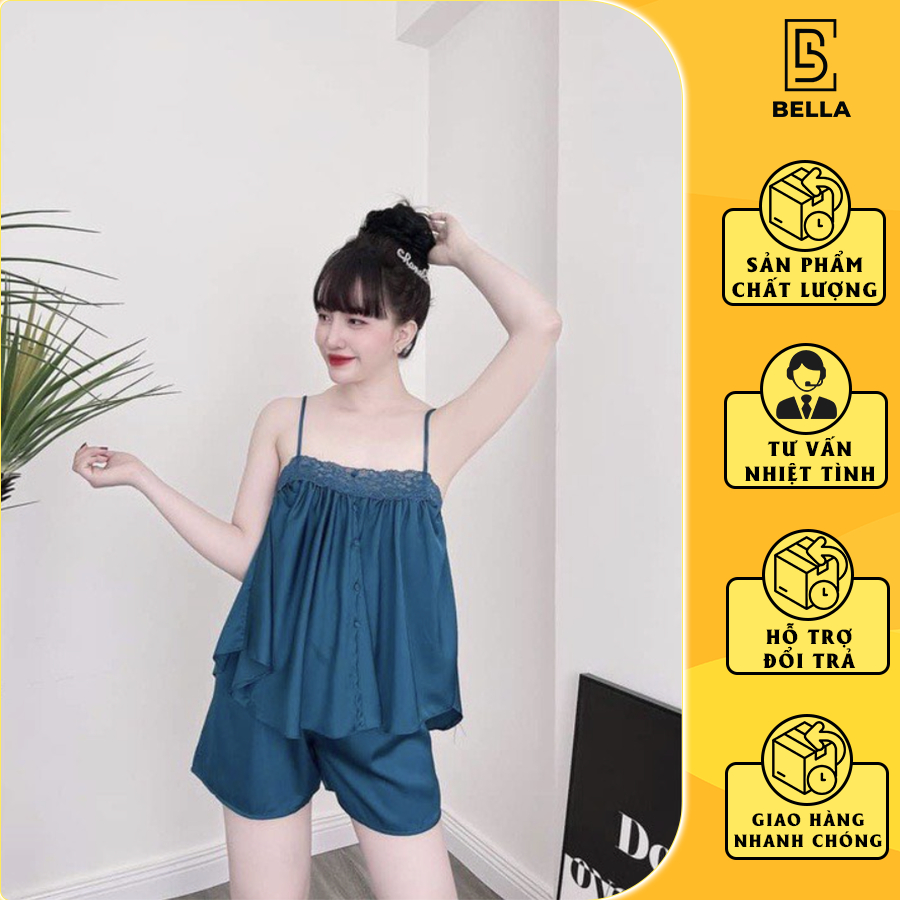 Bộ ngủ sexy nữ Bella.boutique0202 - Đồ ngủ nữ ngắn sexy gợi cảm 2 dây quần đùi vải lụa satin 4.9