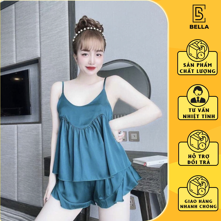 Bộ ngủ nữ Bella.boutique0202 - Đồ ngủ sexy, đồ ngủ 2 dây cổ tim quần đùi họa tiết dễ thương freezise 58kg