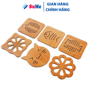 Miếng lót nồi gỗ cách nhiệt, tấm lót nồi bằng gỗ cốc ly chống vỡ kính