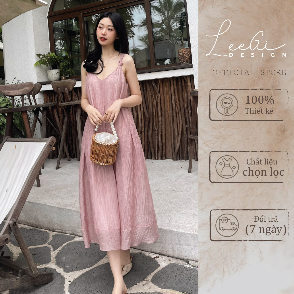Váy đầm maxi xoắn vai LeeGi Design hai dây dáng suông đi biển Min6088 Min6087