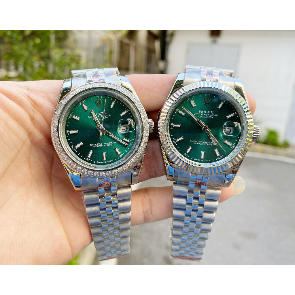 Đồng hồ nam Rolex DateJust 41mm máy cơ Miyota Nhật cao cấp, viền đá CZ, kim vạch giờ phủ dạ quang