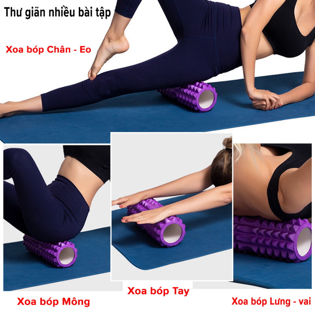 [Loại Ngắn 33cm] Con Lăn Yoga Massage Foam Roller - Ống Trụ Lăn Xốp Tập Thể Thao Giãn Cơ Gai Nhọn Chính Hãng Amalife