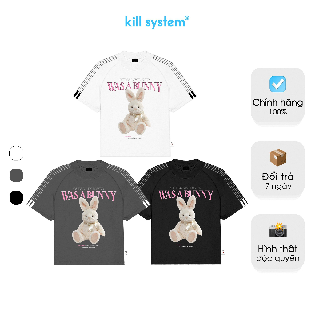 Áo thun form fit Kill System Bunny Club màu xám chất vải cotton