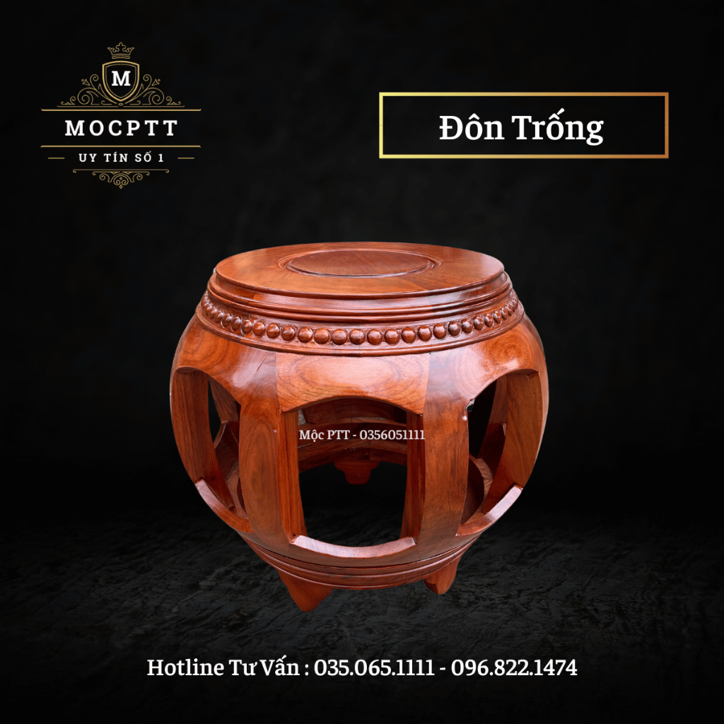 Đôn Trống gỗ Hương Ta kích thước mặt 28 cao 35 cm hàng dày dặn chịu lực cực TỐT
