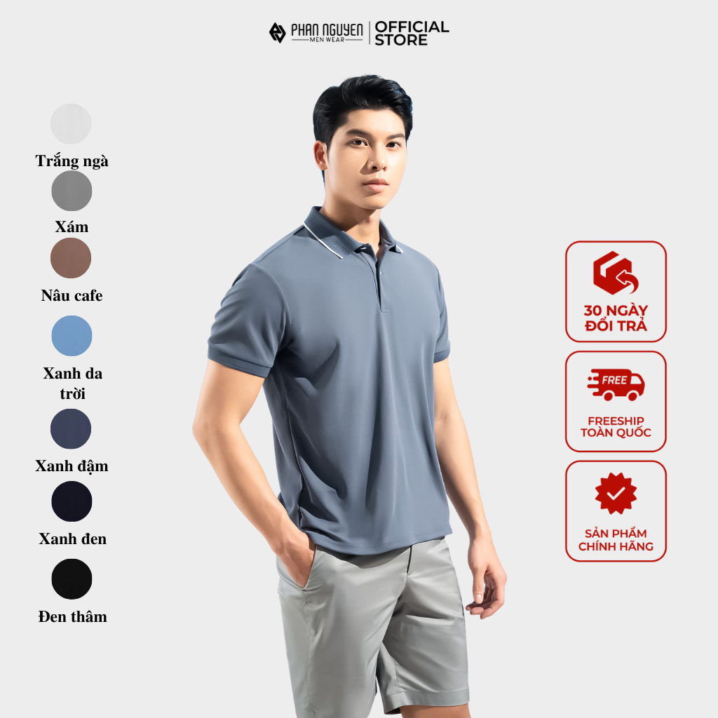 Áo phông polo nam ngắn tay Phan Nguyễn, thiết kế đơn giản, lịch lãm, chất liệu mềm, nhẹ, mát, nhanh khô APC.217