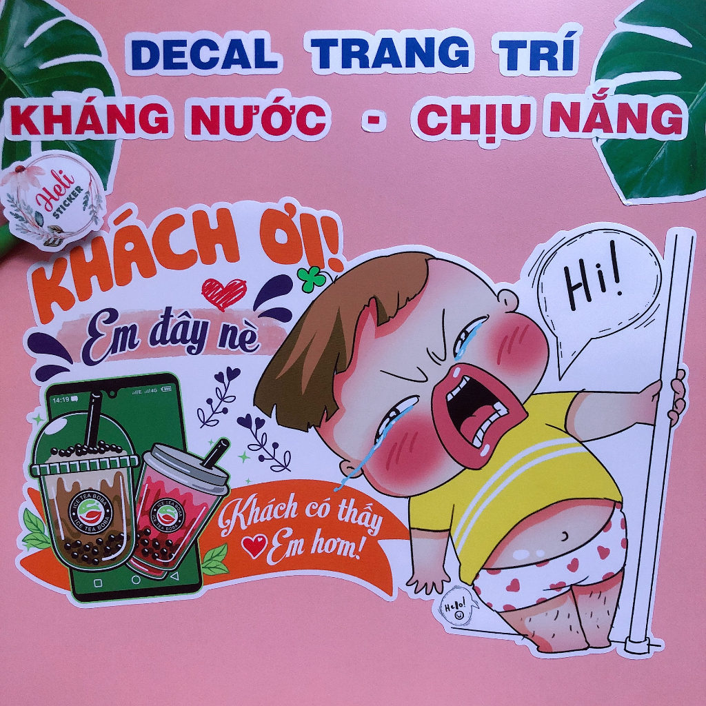 Decal Trang Trí Quán TRÀ SỮA - Quỳnh Aka ✨ Hình Dán Decor Quán Cà Phê, Sinh Tố - Sticker Kháng Nước, Chịu Nắng, Cắt Sẵn.