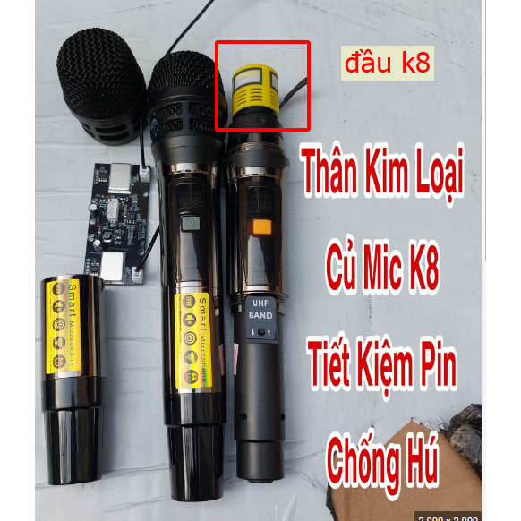 MICRO loa kéo  shute  k8s uhf và mạch miro  có viveo set tần số cho loa kéo 2 mic 200w 500w