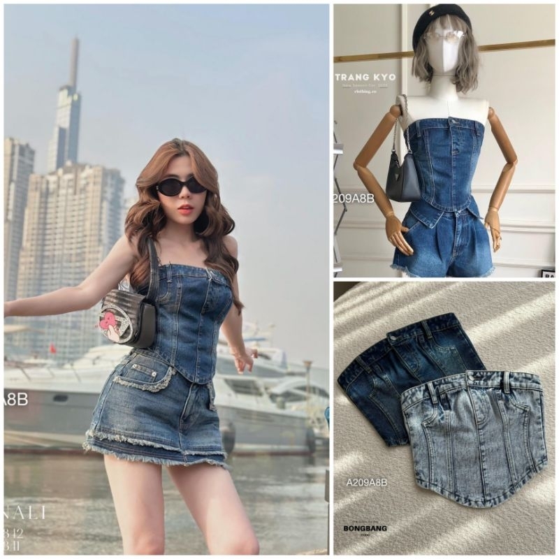 Áo ống jeans cúp ngực ,áo kiểu quây body kiểu hàn quốc sang chảnh ,form chuẩn đẹp