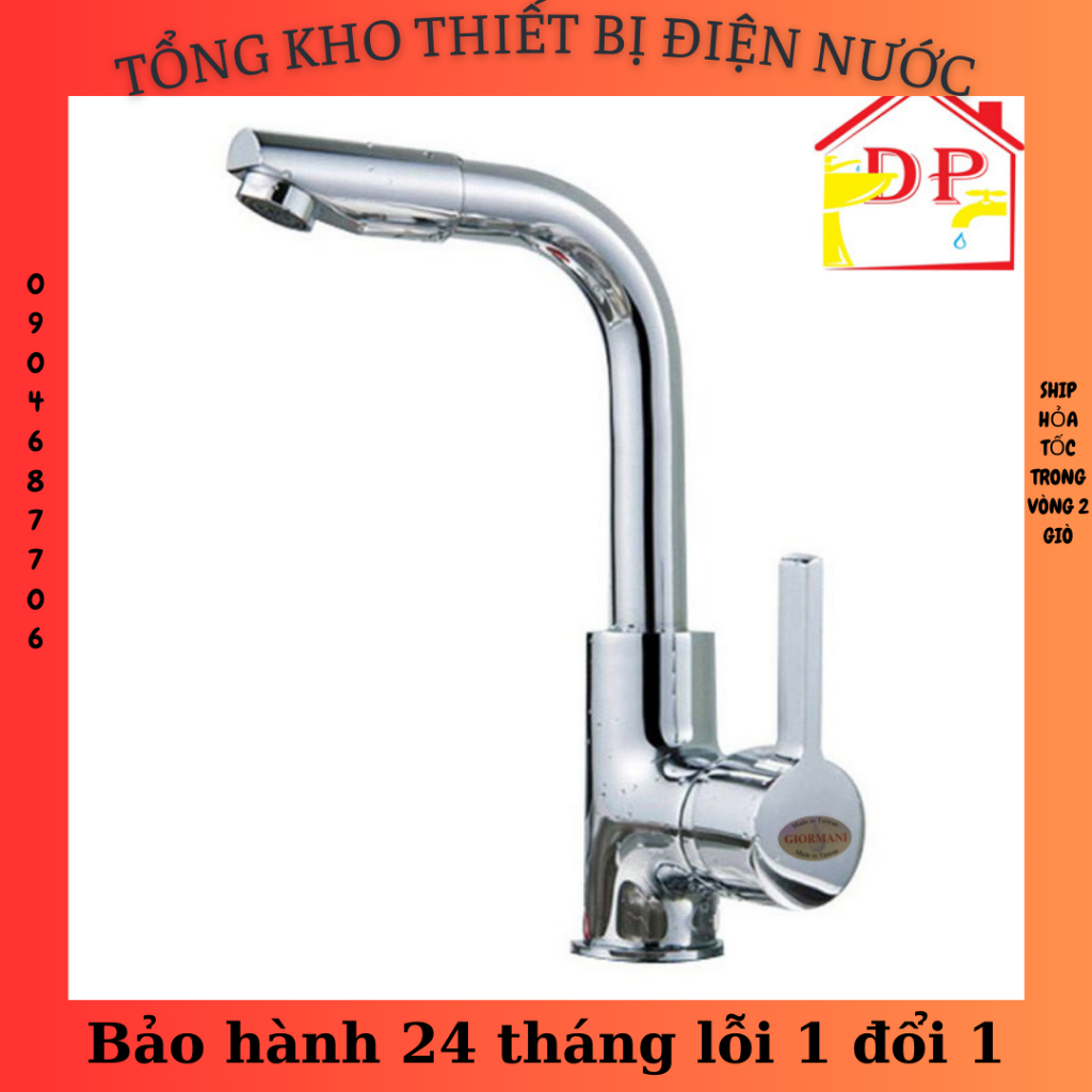 Vòi chậu rửa bát nóng lạnh vòi xoay 306 độ VRB06 tặng đôi dây cấp inox