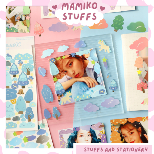 Sticker trang trí toploader chủ đề khu rừng nhiều màu (set 2 tờ)