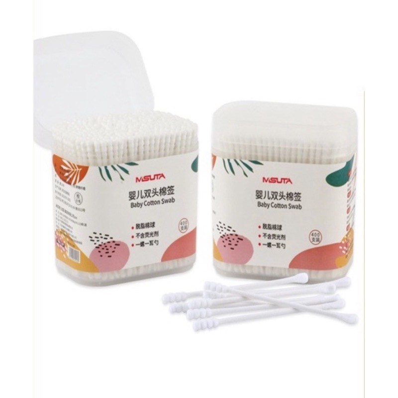 Tăm bông cho bé sơ sinh được làm từ bông tự nhiên hộp 400 que Misuta, hộp V-coool 200 que