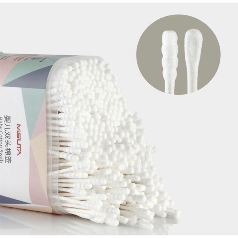 Tăm bông cho bé sơ sinh được làm từ bông tự nhiên hộp 400 que Misuta, hộp V-coool 200 que