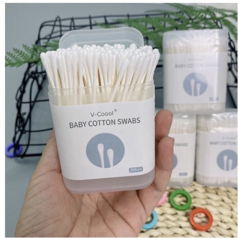 Tăm bông cho bé sơ sinh được làm từ bông tự nhiên hộp 400 que Misuta, hộp V-coool 200 que