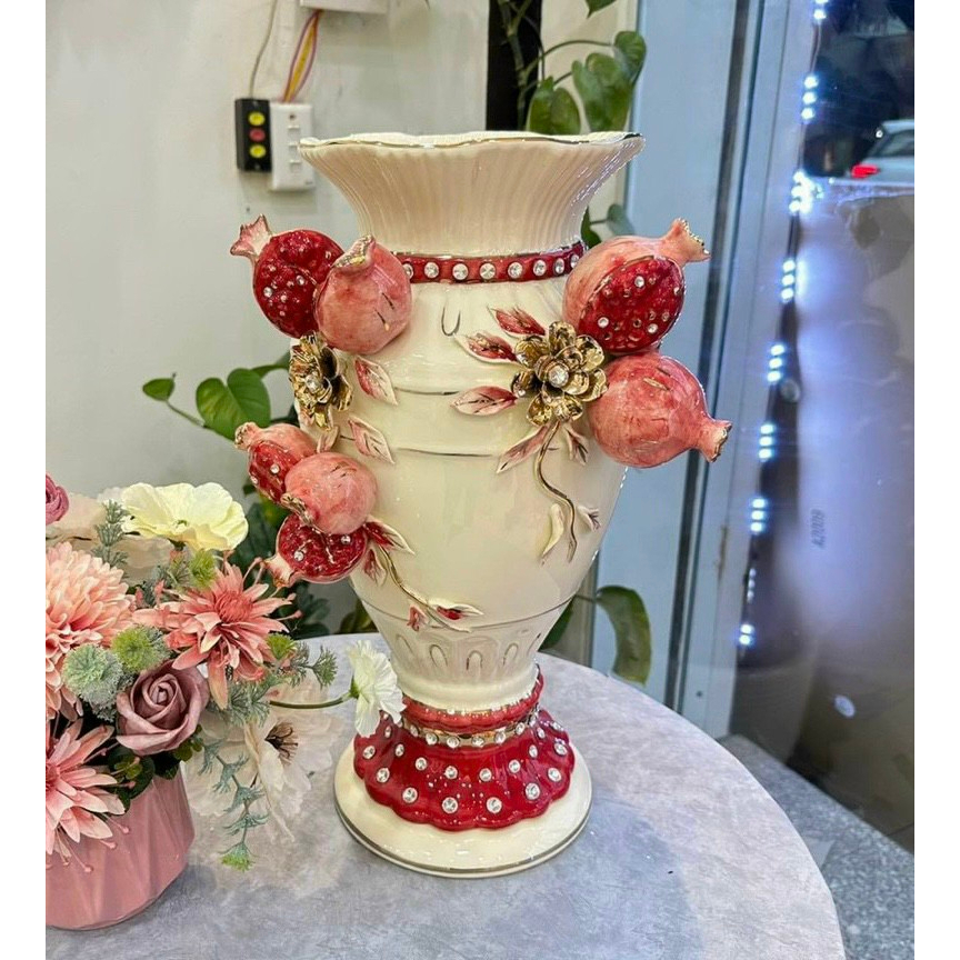 Lọ hoa-Bình cắm bông sanh chảnh bằng gốm sứ-hàng nhập khẩu,họa tiết nổi cao cấp vẽ vàng-trang trí nhà cửa-quà tặng đẹp