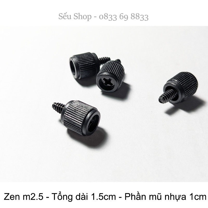 Ốc vặn tay vỏ cây mũ nhựa màu đen - có mũ 4 cạnh dài 1.5cm